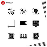 Collection of 9 Vector Icons in solid style Pixle Perfect Glyph Symbols for Web and Mobile Solid Icon Signs on White Background 9 Icons Creative Black Icon vector background