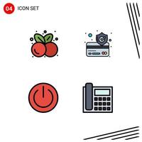 Pack of 4 Modern Filledline Flat Colors Signs and Symbols for Web Print Media such as cherries off healthy food payment power Editable Vector Design Elements