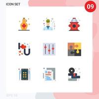 Mobile Interface Flat Color Set of 9 Pictograms of elements you game love heart lettering Editable Vector Design Elements