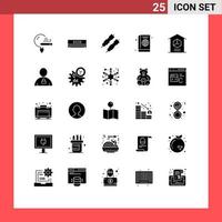 Mobile Interface Solid Glyph Set of 25 Pictograms of delivery globe technology cover passport Editable Vector Design Elements