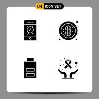 4 User Interface Solid Glyph Pack of modern Signs and Symbols of alarm low phone nuts no peanuts care Editable Vector Design Elements