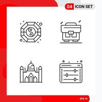 Creative Set of 4 Universal Outline Icons isolated on White Background Creative Black Icon vector background