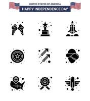 conjunto de 9 iconos del día de ee.uu. símbolos americanos signos del día de la independencia para la celebración de fuegos artificiales signo de cohete policía editable elementos de diseño vectorial del día de ee.uu. vector