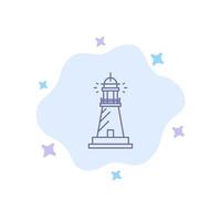 Lighthouse House Light Beach Ocean Blue Icon on Abstract Cloud Background vector