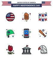 9 iconos creativos de estados unidos signos de independencia modernos y símbolos del 4 de julio de protección celular guirnalda de casco americano elementos de diseño vectorial editables del día de estados unidos vector