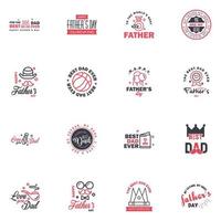 Set of fathers day 16 Black and Pink design elements Editable Vector Design Elements