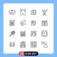 Set of 16 Modern UI Icons Symbols Signs for html coding customer support fan cheerleading Editable Vector Design Elements