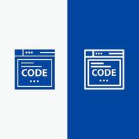 navegador línea de codificación de código de internet y glifo icono sólido banner azul vector