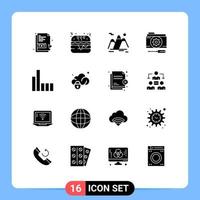 16 Universal Solid Glyph Signs Symbols of connection setting mountain options configuration Editable Vector Design Elements