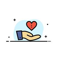 donación de caridad dando mano amor negocio línea plana icono lleno vector banner plantilla