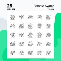 25 conjunto de iconos de avatar femenino 100 archivos eps 10 editables concepto de logotipo de empresa ideas diseño de icono de línea vector