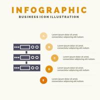 servidor almacenamiento de datos archivos en la nube icono sólido infografía 5 pasos presentación antecedentes vector