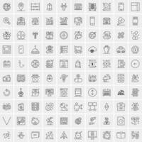 paquete de 100 iconos de líneas universales para móviles y web vector