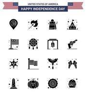 feliz día de la independencia paquete de iconos de 16 glifos sólidos para web e impresión campamento de tienda de bolsa de país internacional editable elementos de diseño de vector de día de estados unidos