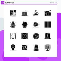 Group of 16 Modern Solid Glyphs Set for summer lotion money dollar budget Editable Vector Design Elements