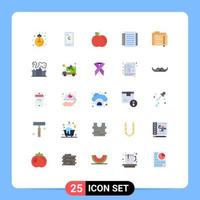 25 Universal Flat Color Signs Symbols of document archive shopping paper notebook Editable Vector Design Elements