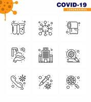 9 Line Coronavirus Covid19 Icon pack such as building hands virus protect hands care viral coronavirus 2019nov disease Vector Design Elements