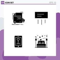 Mobile Interface Solid Glyph Set of 4 Pictograms of certificate app award conditioner love Editable Vector Design Elements