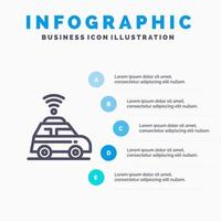 icono de línea de mapa de ubicación de coche con fondo de infografía de presentación de 5 pasos vector