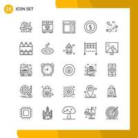 25 Icon Set Line Style Icon Pack Outline Symbols isolated on White Backgound for Responsive Website Designing Creative Black Icon vector background