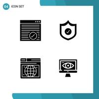 Group of 4 Solid Glyphs Signs and Symbols for browser webpage webpage shield security Editable Vector Design Elements