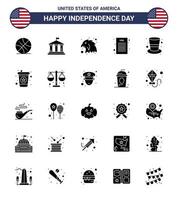 Editable Vector Solid Glyph Pack of USA Day 25 Simple Solid Glyph of magic hat cap animal american declaration of independence Editable USA Day Vector Design Elements