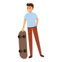 Smiling boy skateboarding icon, cartoon style vector