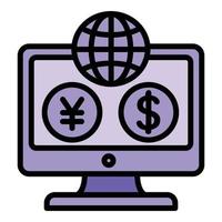 Global cash online icon outline vector. Bank transfer vector