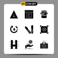 9 Black Icon Pack Glyph Symbols Signs for Responsive designs on white background 9 Icons Set Creative Black Icon vector background