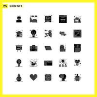 Group of 25 Solid Glyphs Signs and Symbols for site online sleep internet recording Editable Vector Design Elements