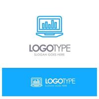 Laptop Graph Analytics Monitoring Statistics Blue outLine Logo with place for tagline vector