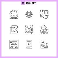 9 Icons in Line Style Outline Symbols on White Background Creative Vector Signs for Web mobile and Print Creative Black Icon vector background