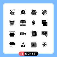 User Interface Pack of 16 Basic Solid Glyphs of insignia four leaf clover left clover watermelon Editable Vector Design Elements
