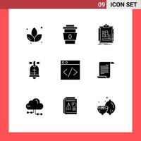 Universal Icon Symbols Group of 9 Modern Solid Glyphs of web american algorithm ring workflow Editable Vector Design Elements