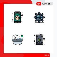 Pack of 4 creative Filledline Flat Colors of application bathroom phone internet shower Editable Vector Design Elements