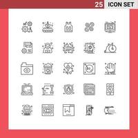 User Interface Pack of 25 Basic Lines of design monitor shirt cryptocurrency radium Editable Vector Design Elements