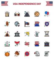 USA Happy Independence DayPictogram Set of 25 Simple Flat Filled Lines of celebrate usa american american football Editable USA Day Vector Design Elements