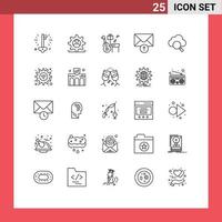 Mobile Interface Line Set of 25 Pictograms of gear search guitar cloud message Editable Vector Design Elements