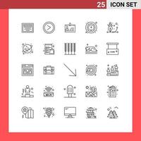 Mobile Interface Line Set of 25 Pictograms of creative speed business meter people Editable Vector Design Elements