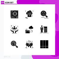 Set of 9 Vector Solid Glyphs on Grid for health community valentine cancer internet Editable Vector Design Elements