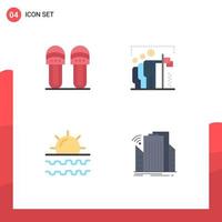 Group of 4 Modern Flat Icons Set for clothes beach slipper win sun Editable Vector Design Elements