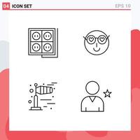 Pack of 4 Modern Filledline Flat Colors Signs and Symbols for Web Print Media such as building user socket emoji weather Editable Vector Design Elements