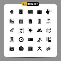 Modern Set of 25 Solid Glyphs Pictograph of avatar calender camera film aperture Editable Vector Design Elements