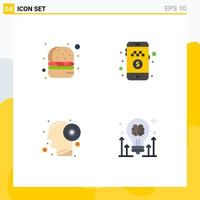 Universal Icon Symbols Group of 4 Modern Flat Icons of burger thinking online cab booking ride brain Editable Vector Design Elements