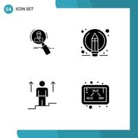 Set of 4 Modern UI Icons Symbols Signs for search pen hunting resume user Editable Vector Design Elements