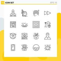 Group of 16 Outlines Signs and Symbols for cap shopping cart research ecommerce forward Editable Vector Design Elements