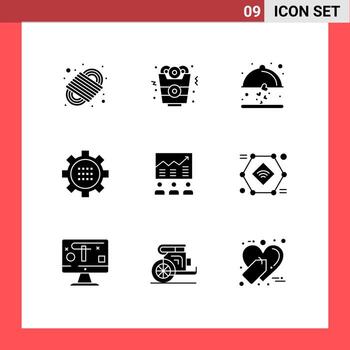 9 Solid Glyph concept for Websites Mobile and Apps arrow setting food options configuration Editable Vector Design Elements