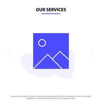 Our Services Twitter Image Picture Solid Glyph Icon Web card Template vector