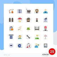 User Interface Pack of 25 Basic Flat Colors of friend light bulb delete light energy Editable Vector Design Elements