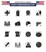 4th July USA Happy Independence Day Icon Symbols Group of 16 Modern Solid Glyphs of american feather holiday adobe independence day Editable USA Day Vector Design Elements